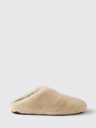 Prada Triangle-logo Shearling Mules In Nude