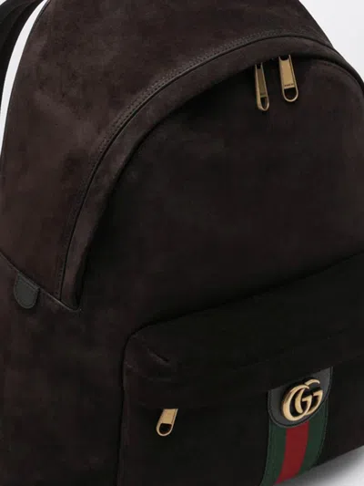 Gucci Men Dark Brown Suede Medium Ophidia Backpack In Black