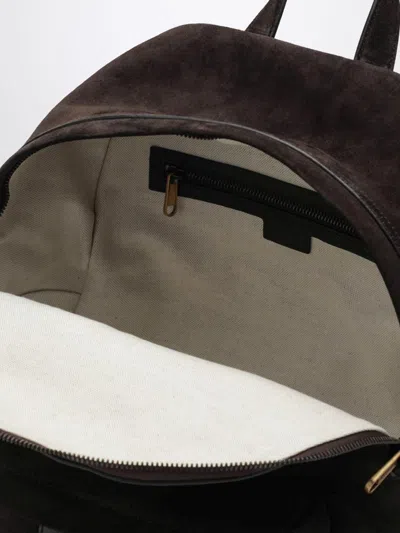 Gucci Men Dark Brown Suede Medium Ophidia Backpack In Black