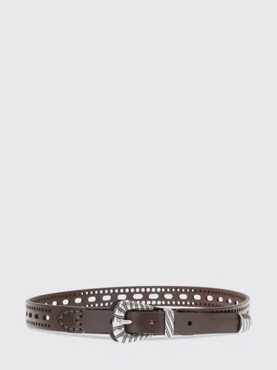 Etro Leather Belt With Perforated Details Belts Brown In Black