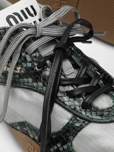 Miu Miu Gymnasium Technical Fabric And Python-print Ayers Leather Sneakers In Multi