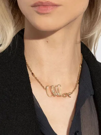 Chloé Women Chloe Iconic Logo Firma Collana In Gold