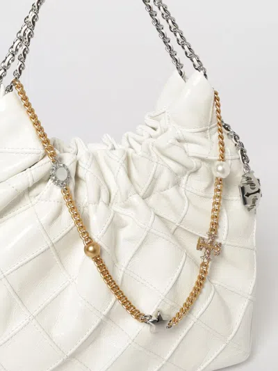 Tory Burch Mini Fleming Soft Distressed Drawstring Bag In White