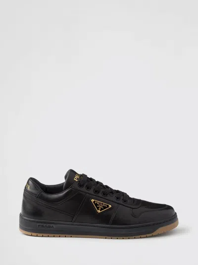 Prada Enamel-triangle Leather Sneakers In Multicolor