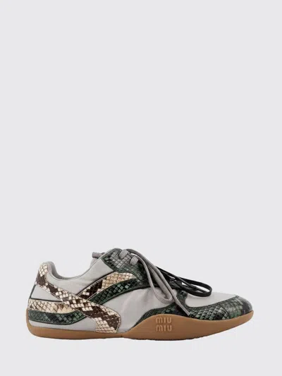 Miu Miu Gymnasium Technical Fabric And Python-print Ayers Leather Sneakers In Green