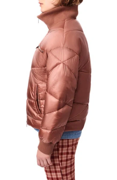 Bernie Abstract Quilted Short Puffer Jacket In Brown