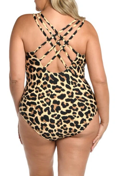 La Blanca Plus Size Running Cross-back One-piece Swimsuit In Brown