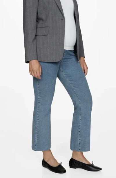 Mango Over The Bump Crop Flare Maternity Jeans In Blue