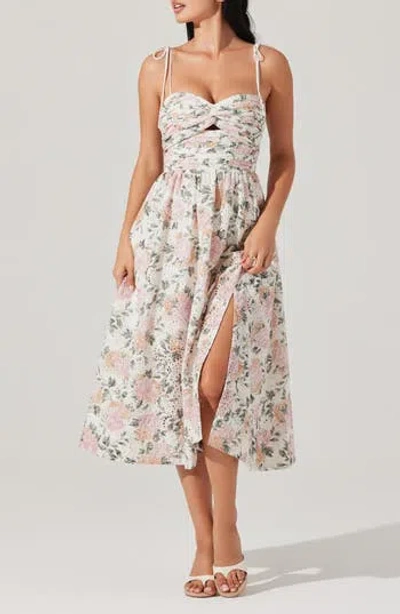 Astr The Label Sariah Eyelet Embroidery Floral Print A-line Dress In White