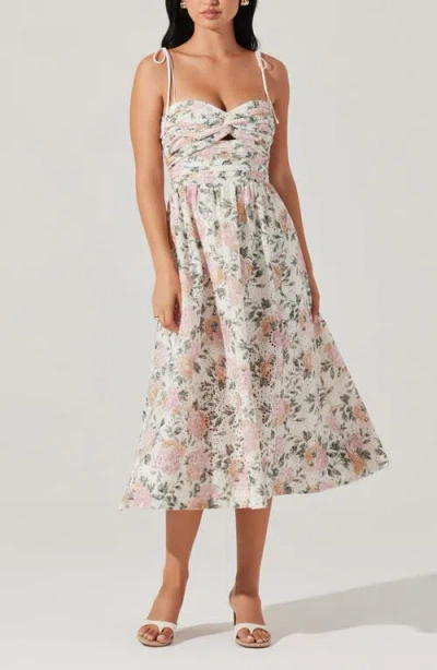 Astr The Label Sariah Eyelet Embroidery Floral Print A-line Dress In White