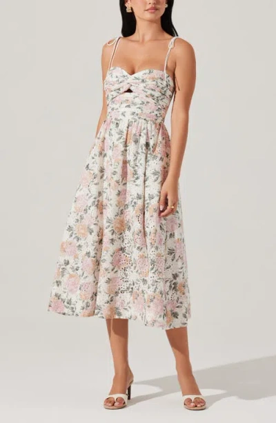 Astr The Label Sariah Eyelet Embroidery Floral Print A-line Dress In White
