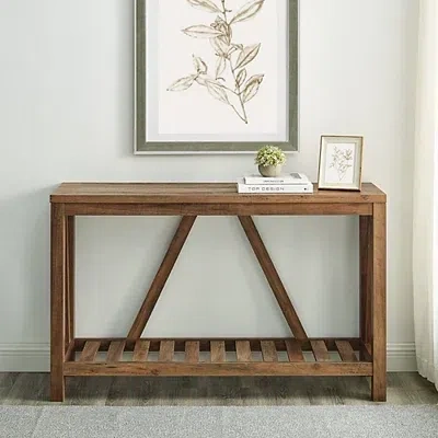 Kirkland's Rustic Oak A-frame Console Table In Brown