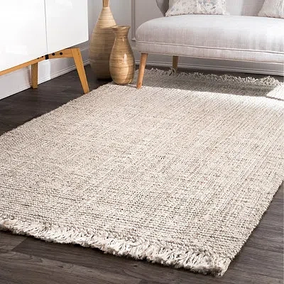 Kirkland's Hand Woven Chunky Loop Jute Area Rug In White