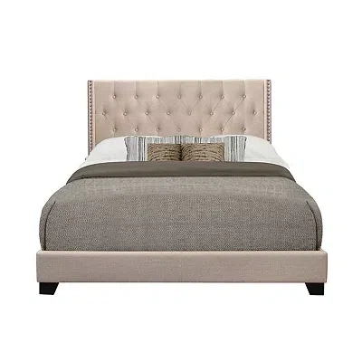 Kirkland's Upholstered Button Tufted Wing Queen Bed In Neutral