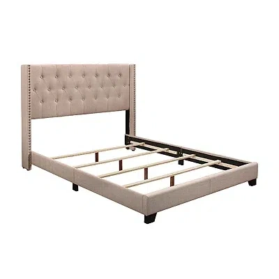 Kirkland's Upholstered Button Tufted Wing Queen Bed In Neutral