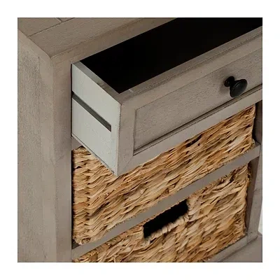 Kirkland's Cora Accent Table With Woven Storage Baskets In Neutral