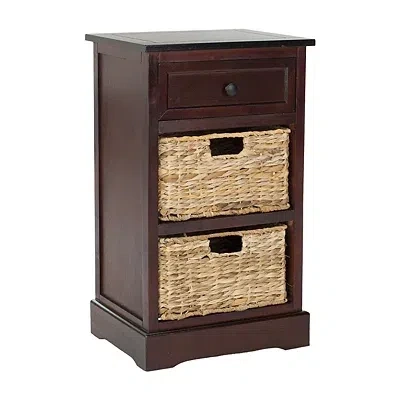 Kirkland's Cherry Cora Side Table With Woven Storage Baskets In Brown