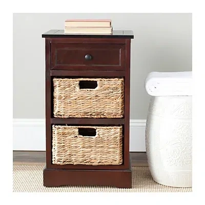 Kirkland's Cherry Cora Side Table With Woven Storage Baskets In Brown
