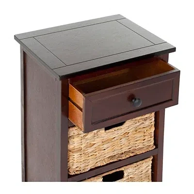Kirkland's Cherry Cora Side Table With Woven Storage Baskets In Brown