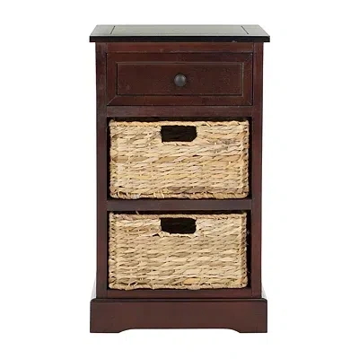 Kirkland's Cherry Cora Side Table With Woven Storage Baskets In Brown