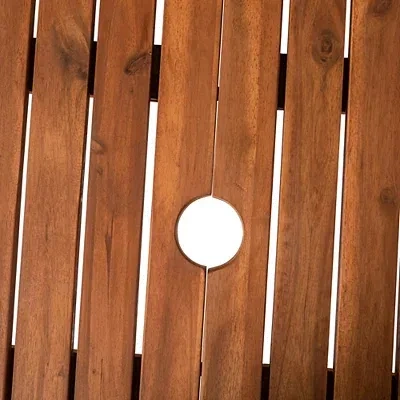 Kirkland's Wood Slat Dining Table With Umbrella Insert In Brown