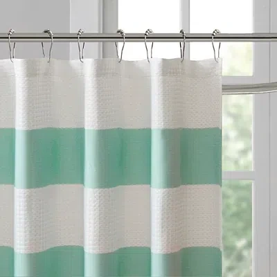 Kirkland's Stripe Waffle Weave Shower Curtain In Green