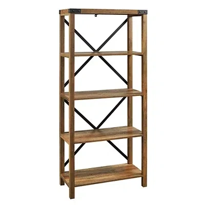 Kirkland's Rustic Oak Metal X Frame Back Bookshelf In Brown