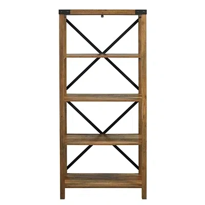 Kirkland's Rustic Oak Metal X Frame Back Bookshelf In Brown
