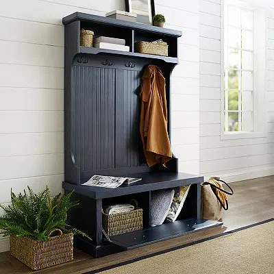 Kirkland's Distressed Navy Seanan Storage Hall Tree In Black