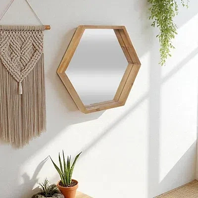 Kirkland's Wood Frame Hexagon Wall Mirror In Brown