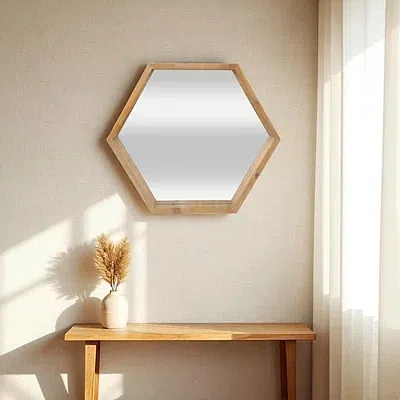 Kirkland's Wood Frame Hexagon Wall Mirror In Brown