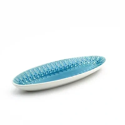 Kirkland's Peacock Reactive Print Oval Platter In Blue