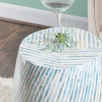 Kirkland's Mosaic Capiz Shell Drum End Table In Blue