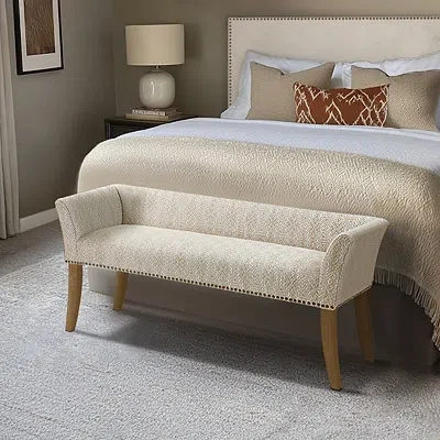 Kirkland's Patterned Short Wingback Upholstered Bench In White