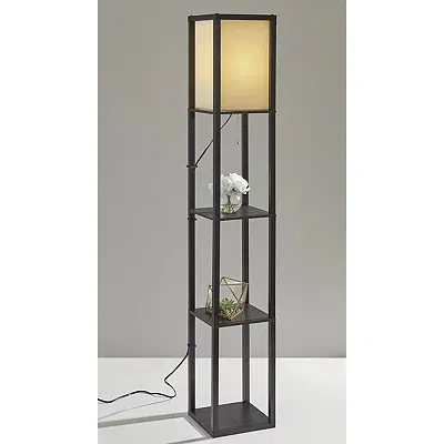 Kirkland's Walnut Shelf William Floor Lamp In Black