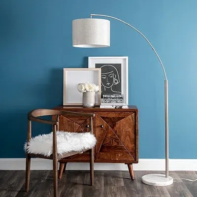 Kirkland's Curved Floor Lamp With Marble Base In Silver