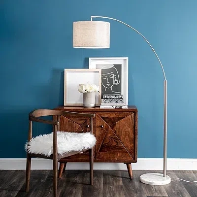 Kirkland's Curved Floor Lamp With Marble Base In Silver