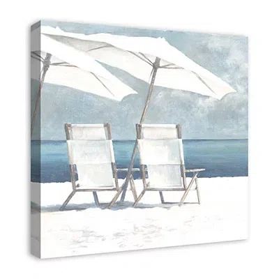 Kirkland's Beach Chairs And Umbrella Coastal Canvas Art Print In Blue