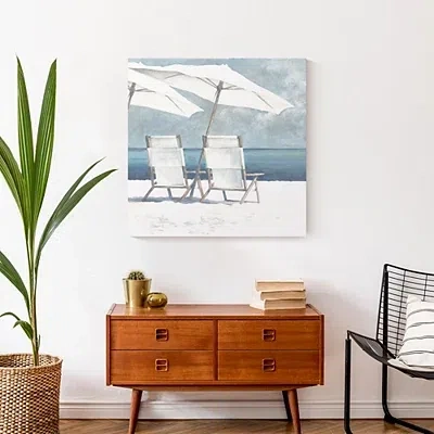 Kirkland's Beach Chairs And Umbrella Coastal Canvas Art Print In Blue