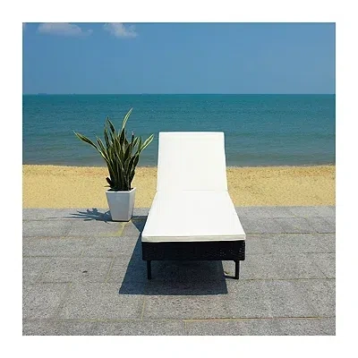 Kirkland's Safavieh Black Wicker Chaise With Beige Cushion In Black