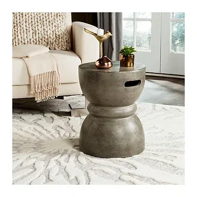 Kirkland's Dark Gray Drum Accent Table With Handles In Gray