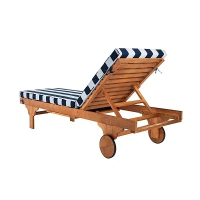 Kirkland's Wood Chaise With Table And Striped Cushion In Multi