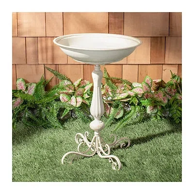 Kirkland's Scroll Metal Fluted Bird Bath In White