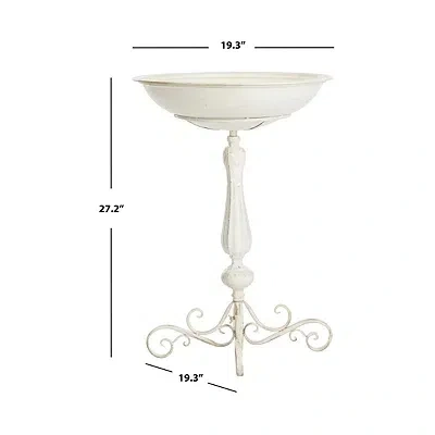 Kirkland's Scroll Metal Fluted Bird Bath In White