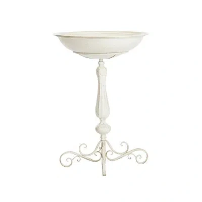 Kirkland's Scroll Metal Fluted Bird Bath In White