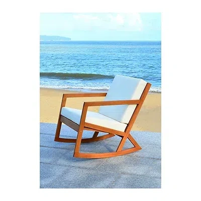 Kirkland's Eucalyptus Wood With Beige Cushion Rocking Chair In Brown