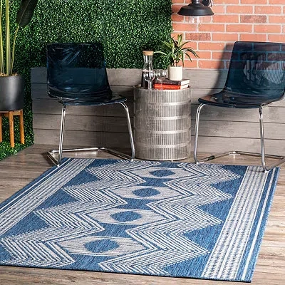 Kirkland's Raina Blue Tribal Zig Zag Outdoor Rug In Blue
