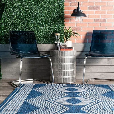 Kirkland's Raina Blue Tribal Zig Zag Outdoor Rug In Blue