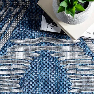 Kirkland's Raina Blue Tribal Zig Zag Outdoor Rug In Blue