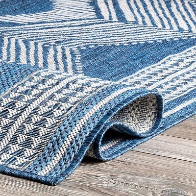 Kirkland's Raina Blue Tribal Zig Zag Outdoor Rug In Blue